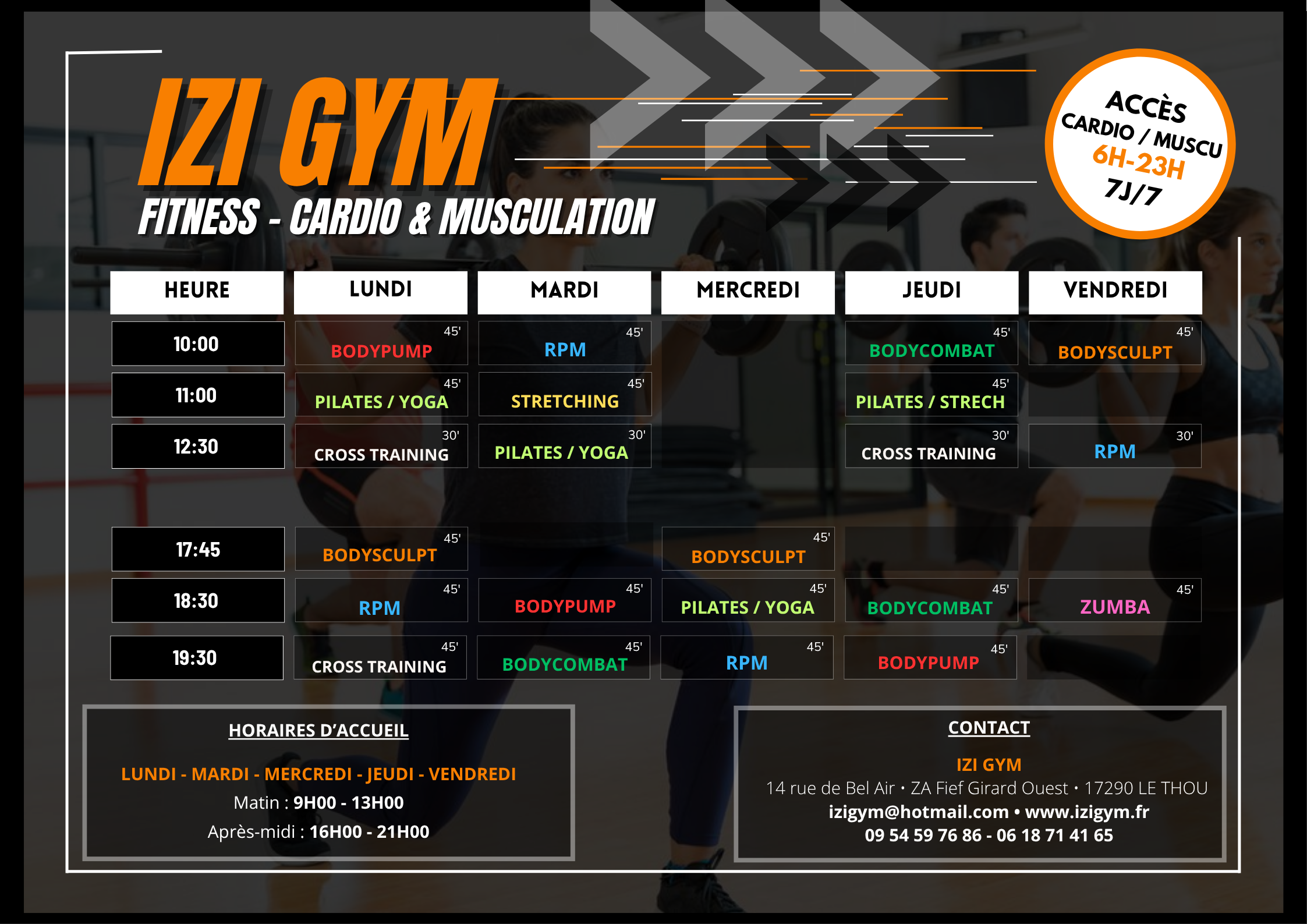 planning horaires cours collectif izi Gym